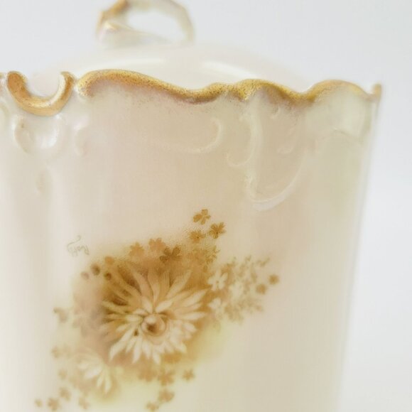 Antique Rosenthal Monbijou Brown & Green Floral Biscuit Cracker Cookie Jar - Picture 11 of 16